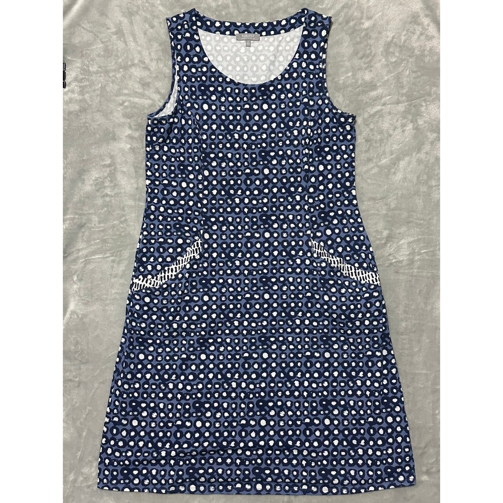 Habitat Blue‎ White Dot Print Sleeveless Shift Dress Size Small